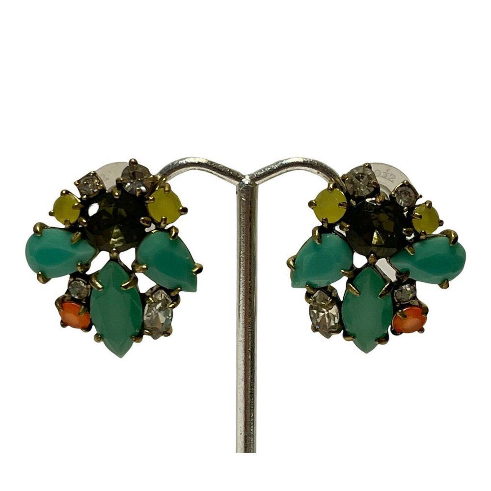 Stella & Dot Naomi Antiqued Gold Pierced Earrings Post Back Colorful Statement